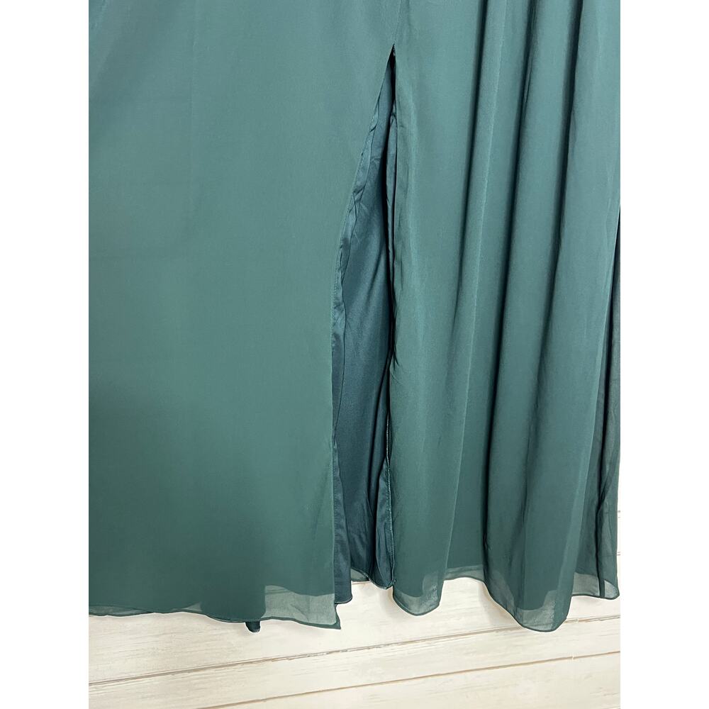 Lulu's Forest Green Maxi Dress with Deep V and Front Slit - Picture 5 of 9